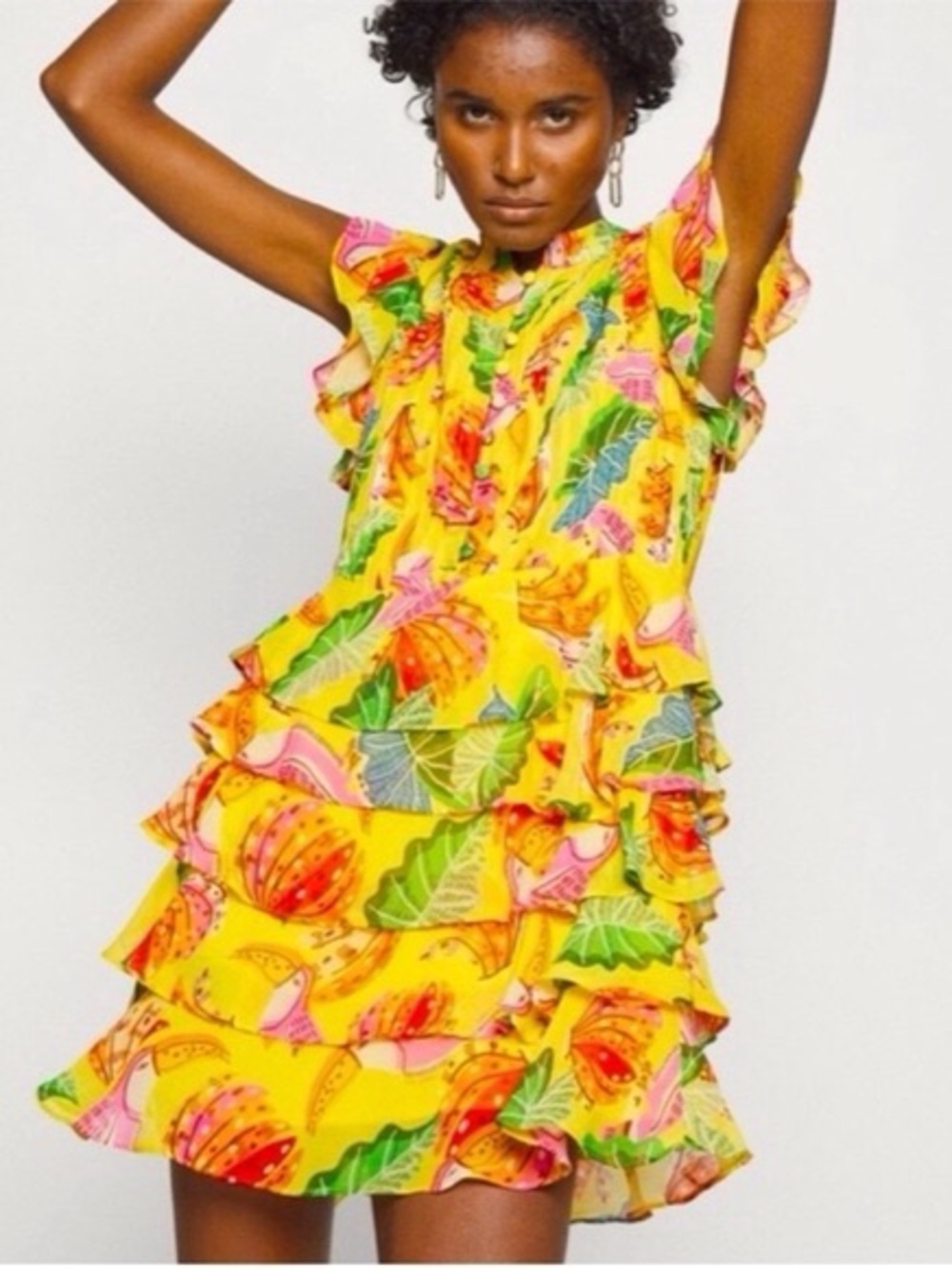 Farm Rio Beaks & Bananas Ruffle Mini Dress NEW